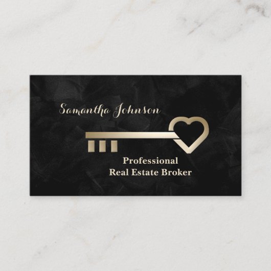 Gouden Sleutel Fluweel Zwart Vastgoed Visitekaartj Visitekaartje (Voorkant)