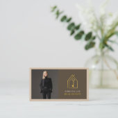 Gouden Sleutel Foto Makelaar QR Code Bruin Visitekaartje (Staand voorkant)