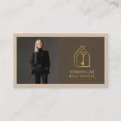 Gouden Sleutel Foto Makelaar QR Code Bruin Visitekaartje (Voorkant)
