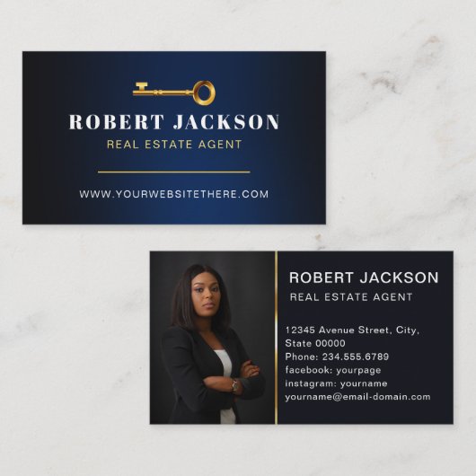 Gouden Sleutel Foto Real Estate Agent QR Code Mari Visitekaartje (Voorkant / Achterkant)