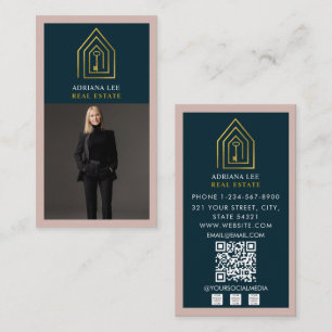 Gouden Sleutel Foto Real Estate Agent QR Code Roze Visitekaartje
