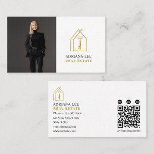Gouden Sleutel Foto Real Estate Agent QR Code Wit Visitekaartje