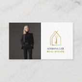 Gouden Sleutel Foto Real Estate Agent QR Code Wit Visitekaartje (Voorkant)