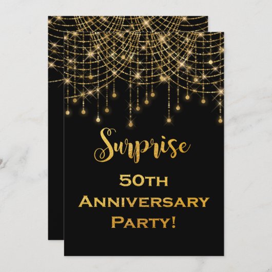 Gouden Slingerlichtjes Gouden Tekst 50ste Verjaard Kaart (Voorkant / Achterkant)