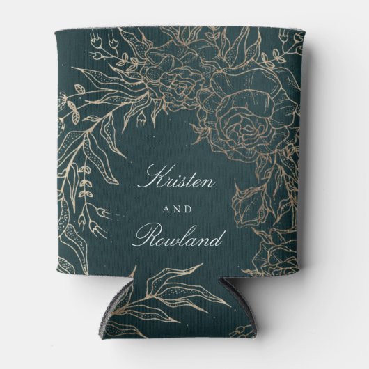 Gouden Smaragd Bloem Krans Smaragd Groene Bruiloft Blikjeskoeler (Voorkant)