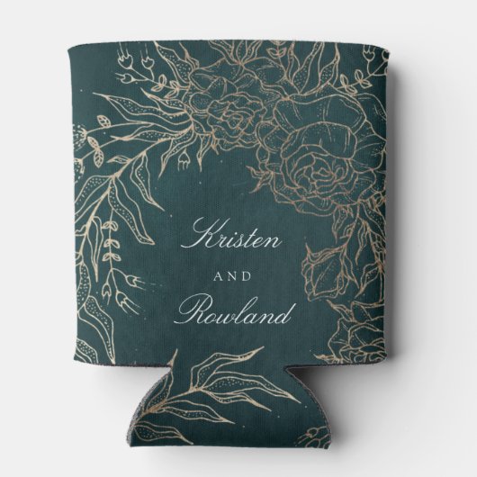 Gouden Smaragd Bloem Krans Smaragd Groene Bruiloft Blikjeskoeler (Achterkant)