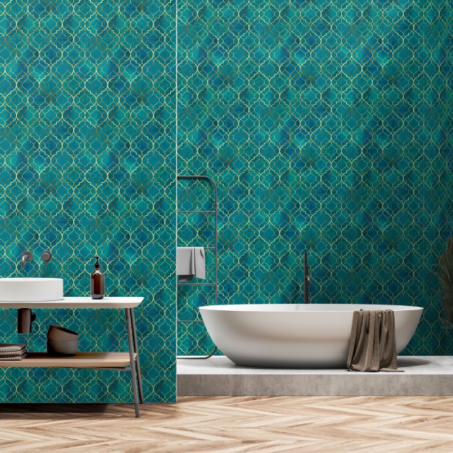 Gouden Smaragd Geometrie Behang (Badkamer)