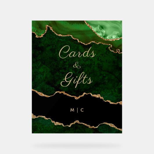 Gouden Smaragd Groene Agaat Trouwkaarten Cadeaus Acryl Bord (Voorkant)