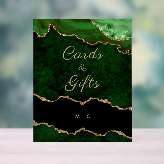 Gouden Smaragd Groene Agaat Trouwkaarten Cadeaus Acryl Bord (Neutraal)
