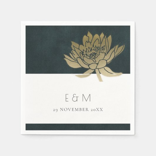 GOUDEN SMARAGD GROENE LOTUS FLORALE MONOGRAM TROUW SERVET (Voorkant)