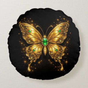 Gouden Smaragd Kristal Vlinder Rond Kussen