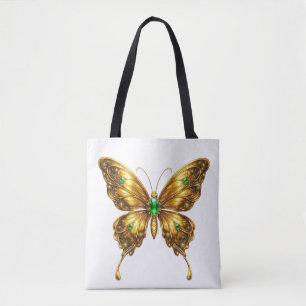 Gouden Smaragd Kristal Vlinder Tote Bag