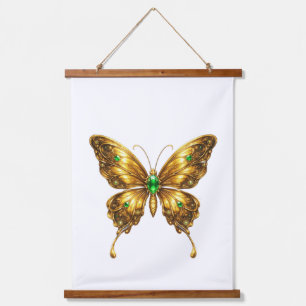 Gouden Smaragd Kristallen Vlinder Hangend Wandkleed