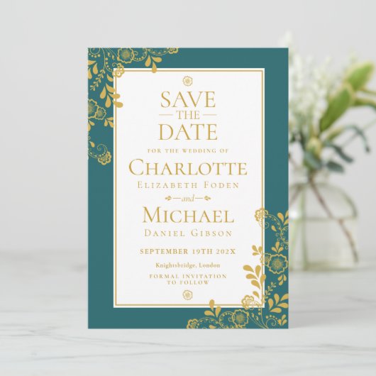 Gouden Smaragd Victoriaanse Bloemensluiers Bewaar  Kaart (Staand voorkant)