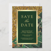 Gouden Smaragdgroene Marmeren Foto Bruiloft Save The Date (Voorkant)