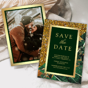 Gouden Smaragdgroene Marmeren Foto Bruiloft Save The Date