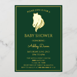 Gouden Smaragdgroene Paardrijden Baby Shower Folie Uitnodiging