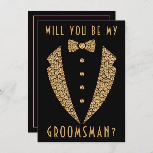 Gouden Smoking Wil Je Mijn Bruidsjonker Zijn Kaart (Voorkant / Achterkant)