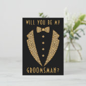 Gouden Smoking Wil Je Mijn Bruidsjonker Zijn Kaart (Staand voorkant)