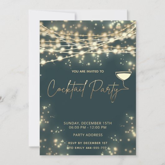 Gouden snaarlampen corporate Cocktail party Kaart (Voorkant)