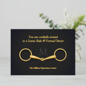 Gouden Snaffle Bit Elegant Equestrian Monogram Folie Uitnodiging (Staand Voorkant)