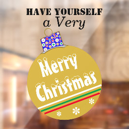 Gouden sneeuw Capped Ornament Groene rode strepen Raamsticker