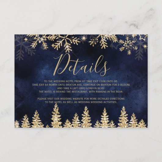 Gouden sneeuw dennen marine Kerstmis winter detail Informatiekaartje (Voorkant)