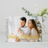 Gouden Sneeuw Folie Feestdagenkaart (Staand Voorkant)