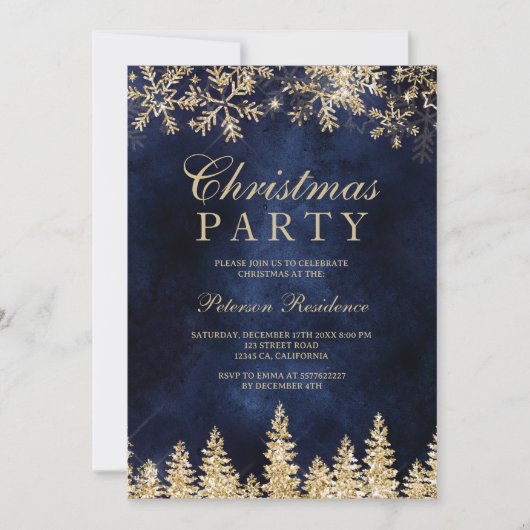 gouden sneeuw pijnboom marine blauw chique corpora kaart (Voorkant)