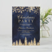 gouden sneeuw pijnboom marine blauw chique corpora kaart (Staand voorkant)