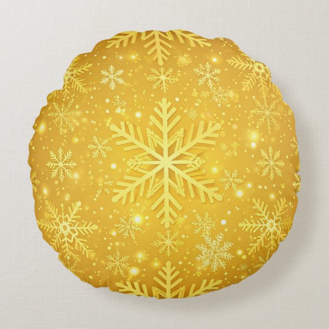 Gouden Sneeuw Rond Kussen (Voorkant)