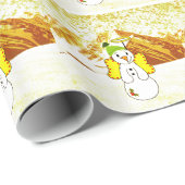 Gouden Sneeuwman Engel Inpakpapier (Rol Hoek)