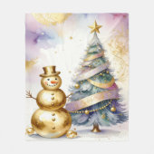 Gouden Sneeuwman Kerstboom Fleece Deken (Voorkant)