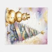Gouden Sneeuwman Kerstboom Fleece Deken (Voorkant (Horizontaal))