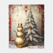 Gouden Sneeuwman Kerstboom Fleece Deken (Voorkant)