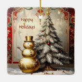 Gouden Sneeuwman Kerstboom Kerst Ornament (Achterkant)