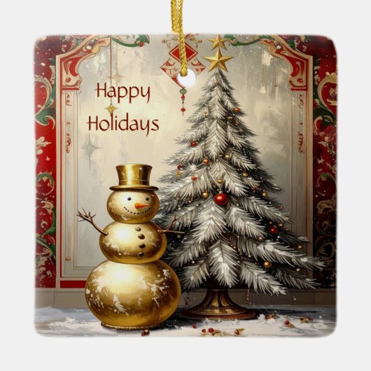 Gouden Sneeuwman Kerstboom Kerst Ornament (Voorkant)