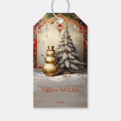 Gouden Sneeuwman Kerstboom Vakantie Cadeaubijsluit Cadeaulabel (Achterkant)