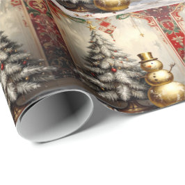 Gouden Sneeuwman Kerstboom Vakantie Cadeaupapier