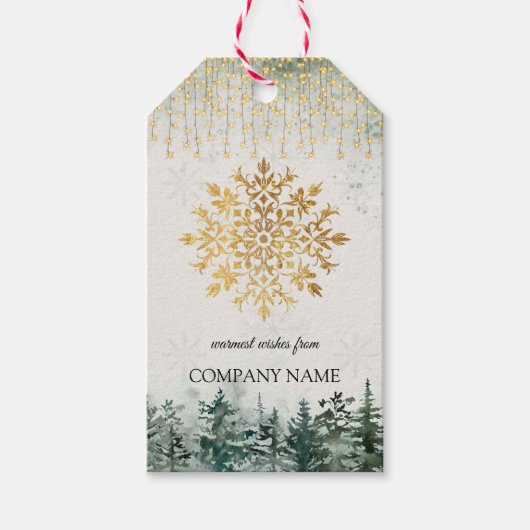 Gouden sneeuwvlok, bedrijf Gouden Kerstmis Cadeaulabel (Voorkant)