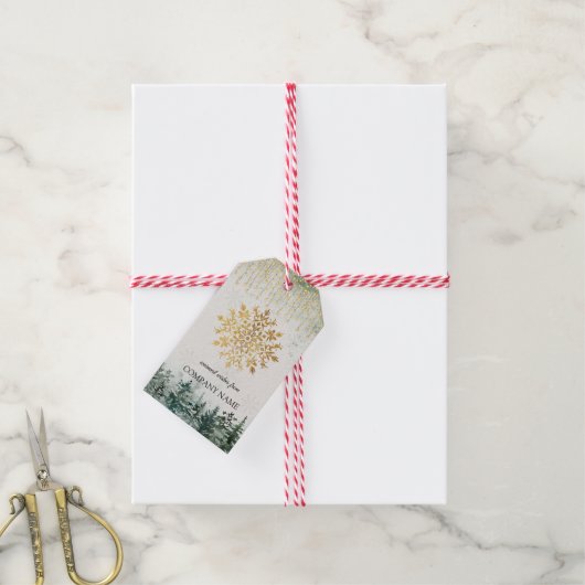 Gouden sneeuwvlok, bedrijf Gouden Kerstmis Cadeaulabel (Met Touw)