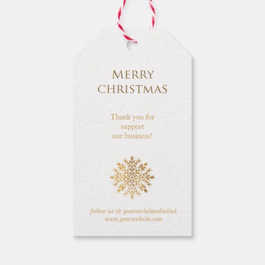 Gouden sneeuwvlok, bedrijf Gouden Kerstmis Cadeaulabel (Achterkant)