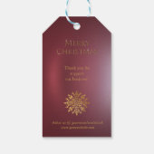 Gouden sneeuwvlok, Bedrijf Rood, Gouden Kerstmis Cadeaulabel (Achterkant)