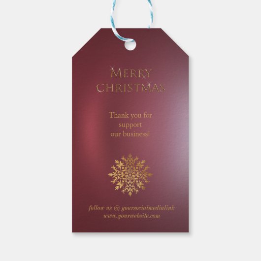 Gouden sneeuwvlok, Bedrijf Rood, Gouden Kerstmis Cadeaulabel (Achterkant)