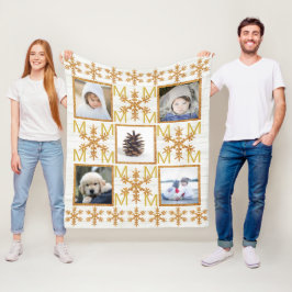 Gouden Sneeuwvlok Facultatief Monogram 5 Foto Fleece Deken