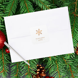 Gouden sneeuwvlok familienaam jaar aangepaste Kers Vierkante Sticker