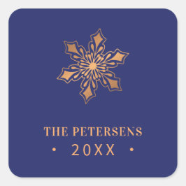 Gouden sneeuwvlok familienaam jaar aangepaste Kers Vierkante Sticker