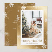 Gouden Sneeuwvlok Foto Vrolijke Kerst Kaart (Voorkant / Achterkant)