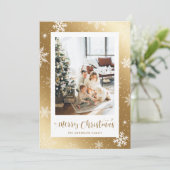 Gouden Sneeuwvlok Foto Vrolijke Kerst Kaart (Staand voorkant)