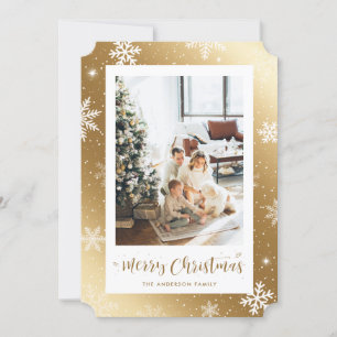 Gouden Sneeuwvlok Foto Vrolijke Kerst Kaart